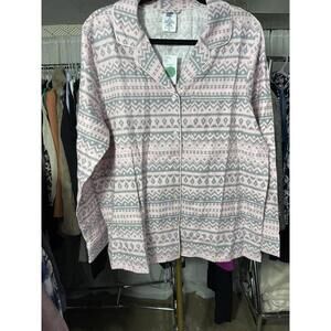 NWT $58 LANDS END FLANNEL PAJAMA PATTERN PJ SLEEP TOP SHIRT ROSE/GRAY MED 10-12